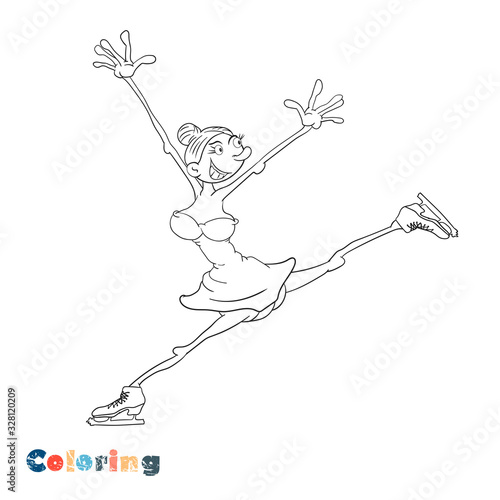 Cartoon woman skater. Vector illustration in the form of coloring.