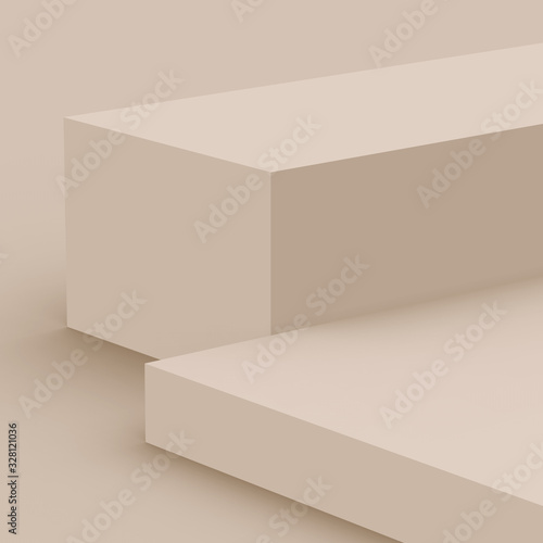 3d brown creamy stage podium scene minimal studio background. Abstract 3d geometric shape object illustration render. Display for cosmetic fashion product. Natural color tones.