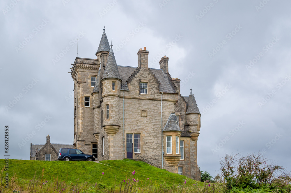 Old Glengorm Castle on the hill. Inner hebrides- Island of Mull, Scotland.
