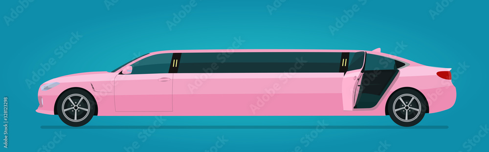 Limousine car with open back door isolated, side view. Vector flat style illustration. Limousine car with open back door isolated, side view. Vector flat style illustration.
