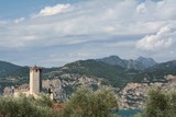Panorama on Lake Garda, view of the small town of Malcesine, August 2019