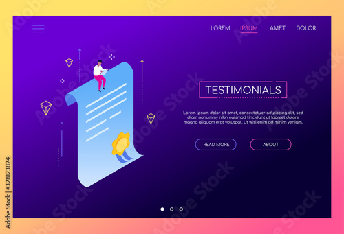 Testimonials concept - modern isometric vector web banner