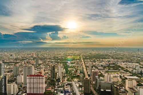 Beautiful sunset sky with city. Bangkok view in Thailand at sunset.