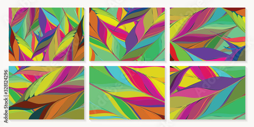 Abstract colorful leaf shapes background template set. Vector illustration.