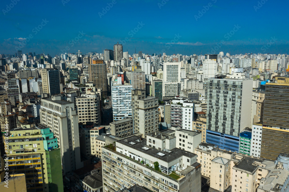 Crowded city residence aerial view. Cityscape background. Sao Paulo city, Brazil. 