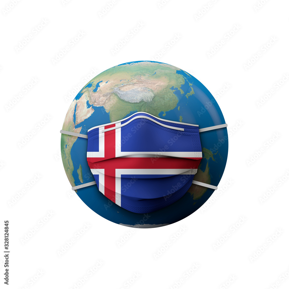 Iceland flag protective medical mask. 3D Rendering Iceland flag protective medical mask. 3D Rendering