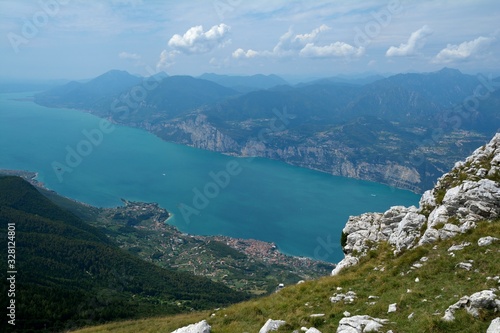 Panorama of Lake Garda, view from Monte Baldo, Verona, Italy, August 2019