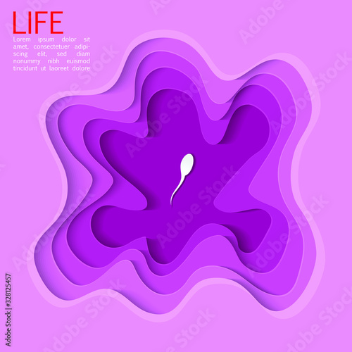 Paper cut pink background with a single sperm swim