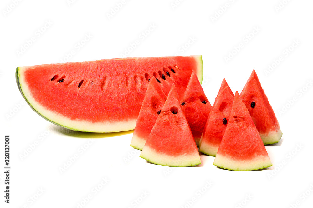 Watermelon small pieces of watermelon slice isolated on white background. Watermelon small pieces of watermelon slice isolated on white background.