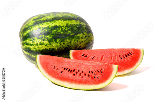 Watermelon and watermelon slice isolated on white background.