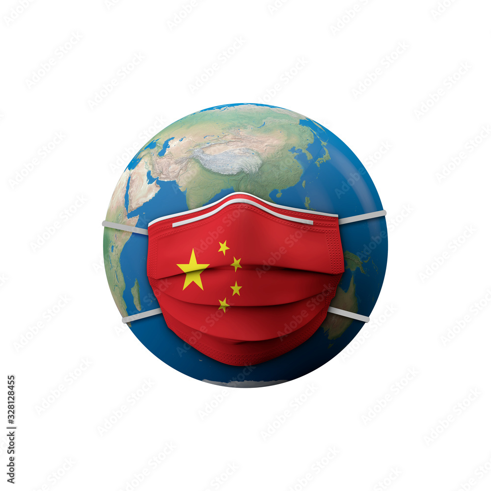 Obraz premium China flag protective medical mask. 3D Rendering