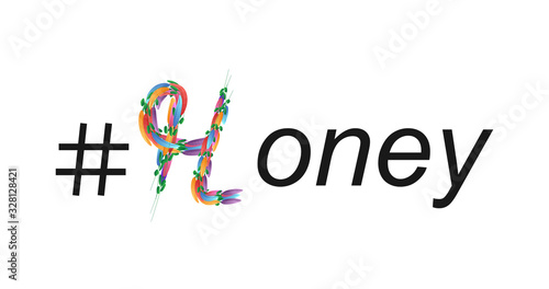H letter symbol, H monogram. Honey word creative poster design. Floral Abstract colourful brush. Spring banner template. Social hashtag. Text vector concept. Artistic illustration.