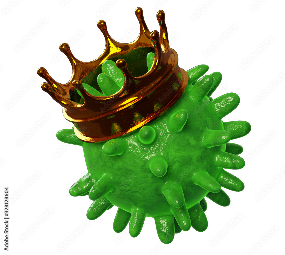 Corona virus wearing a crown on white background. 3d render Stock  Illustration | Adobe Stock