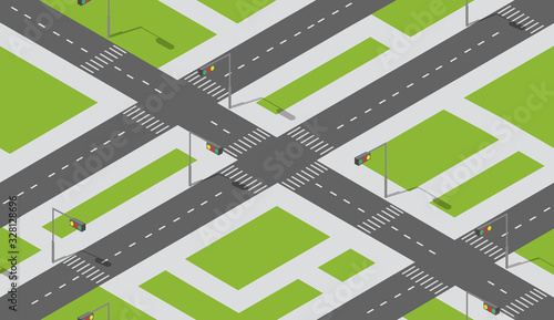 Seamless city map pattern. Isometric structure of a landscape of a street transport