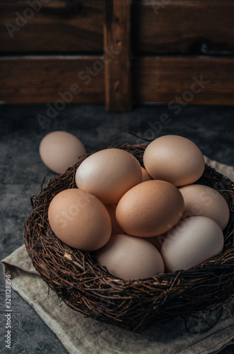 Natural, organic, bio easter eggs in nest