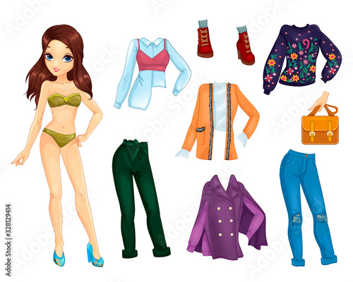 Paper Doll With Trendy Casual Warm Clothes