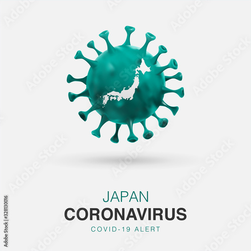 Coronavirus outbreak from Wuhan, China. Illustration of coronavirus cell with Japan map inside it. Spread of the novel coronavirus Background. covid-19