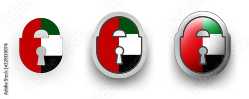 Waving banners in colors of United Arab Emirates flag green, red, black, white, two ribbons in style of country flag vector illustration for independence, flag day or any holiday