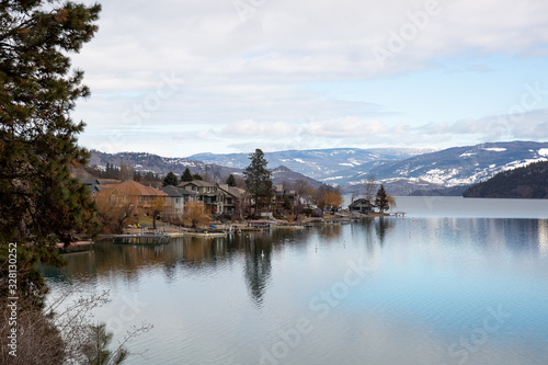 Wallpaper Mural View of town reflected in a lake. Lake Country, Okanagan, British Columbia Torontodigital.ca