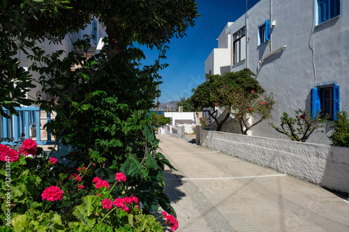 Fototapeta Naklejka Na Ścianę i Meble -  Street in Greece town with flowers.