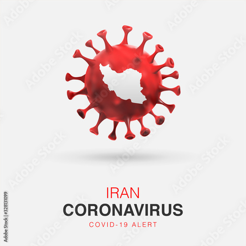 Coronavirus outbreak from Wuhan, China. Illustration of coronavirus cell with Iran map inside it. Spread of the novel coronavirus Background. covid-19