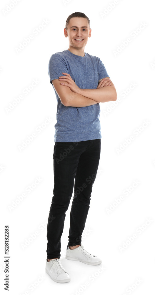 Full length portrait of happy young man on white background Full length portrait of happy young man on white background