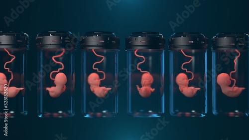test tube baby. abstraction on the topic of in vitro fertilization. army of clones 3d render photo