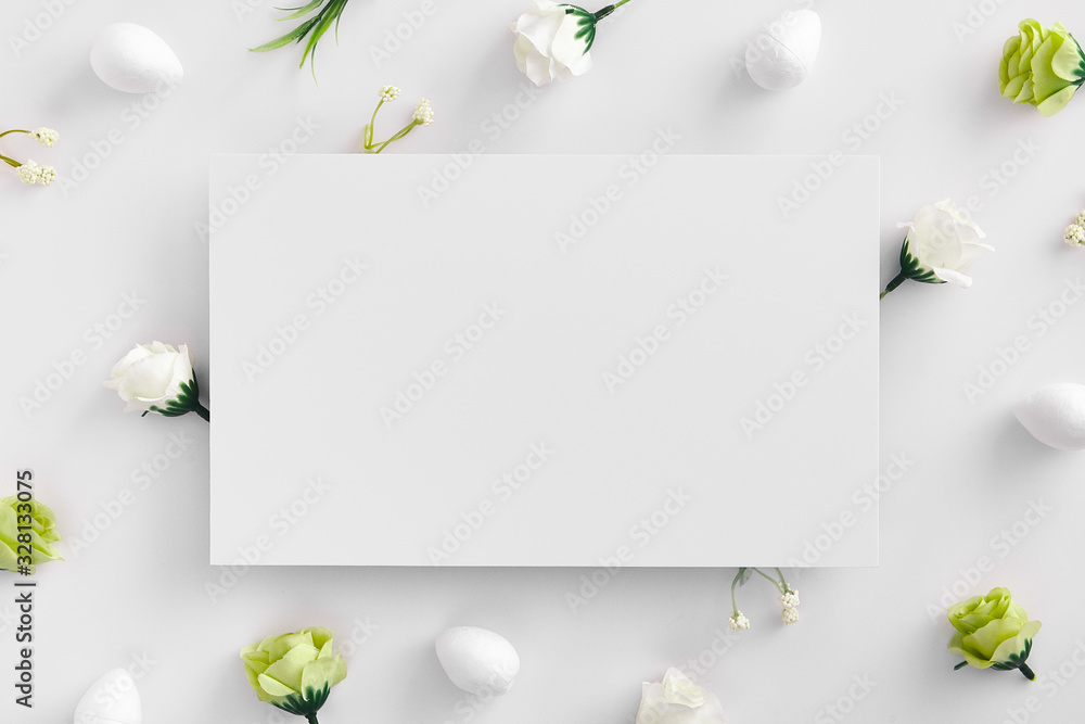 Herbs and spring flowers blank botanical frame on white background