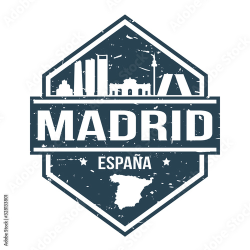 Madrid Spain Travel Stamp. Icon Skyline City Design Vector.