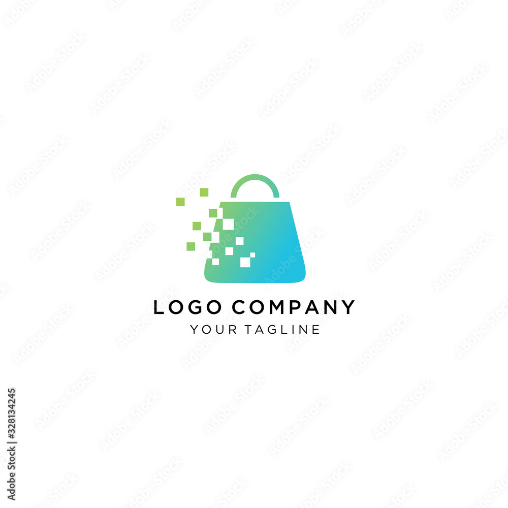 Shopping logo design vector , technology symbol on shopping bag. Abstract concept for technology store