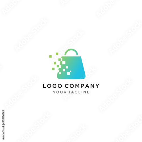 Shopping logo design vector , technology symbol on shopping bag. Abstract concept for technology store