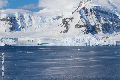Icebergs and mountains along the Gerlache Strait on the Danco Coast  Antarctica