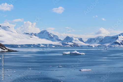 Icebergs and mountains along the Gerlache Strait on the Danco Coast  Antarctica