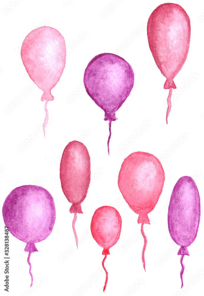 Bright pink festive watercolor balloons