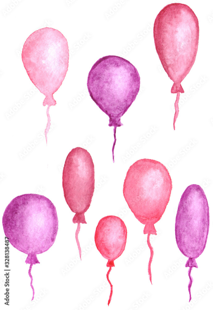 Bright pink festive watercolor balloons Bright pink festive watercolor balloons
