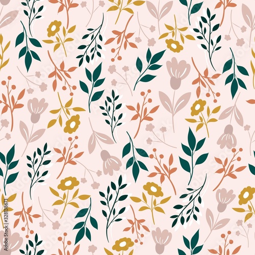 Seamless pattern with leaves and flowers