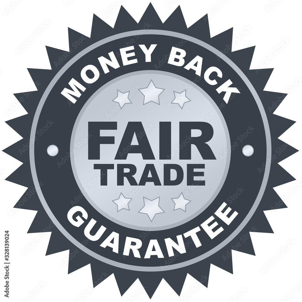 Money Back Fair Trade product label or badge or sticker image isolated on white background