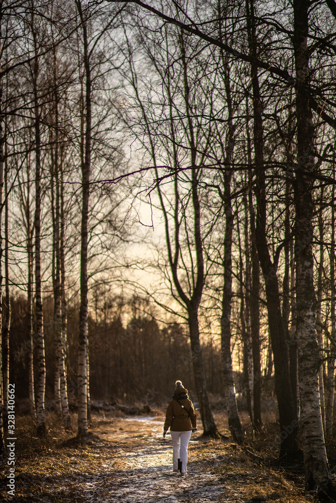 A woman walking in the forest. A woman walking in the forest.