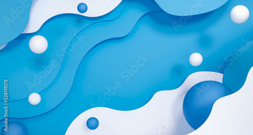 Paper cut background 3d illustration. Milky liquid poster for kids goods, sport brand. Podium, show stand for advertising brand products. Summer holiday papercut mockup. Sea Template with copy space