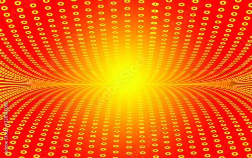 geometric symmetrical background of round elements on an orange background and glare. Vector Eps