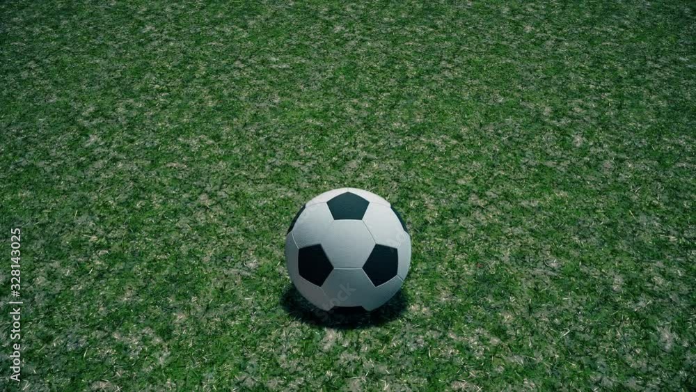 An unbranded soccer ball football rolling slowly across a grass pitch - seamless looping. An unbranded soccer ball football rolling slowly across a grass pitch - seamless looping.