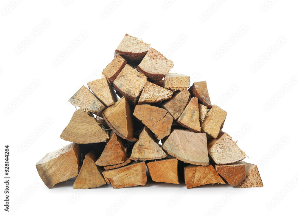 Stack of cut firewood on white background Stack of cut firewood on white background