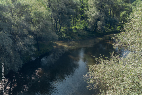 Hornad river from railway bridge near Kysak station in summer morning