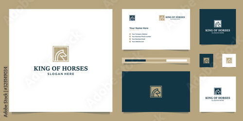 elegant king horse with stylish graphic design and name card inspiration luxury design logo