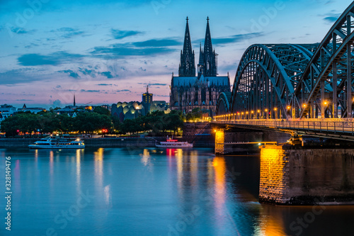 Koln Germany city skyline, Cologne skyline during sunset ,Cologne bridge with cathedral Germany Europe photo