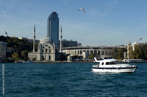 View of the embankment in the Bosphorus Strait in the center of Istanbul, Turkey photo