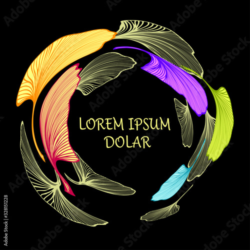 Template frame or flyer or banner with colorful Gingko Biloba leaves for decoration different things or for embroidery or for tea package or medicine