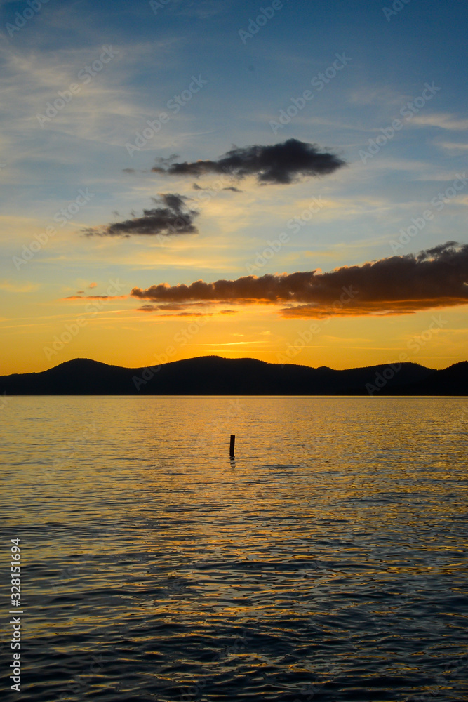 Incline Village, Nevada, USA - 8/22/2019: Beautiful sunset in Sand Harbor on Tahoe Lake Incline Village, Nevada, USA - 8/22/2019: Beautiful sunset in Sand Harbor on Tahoe Lake