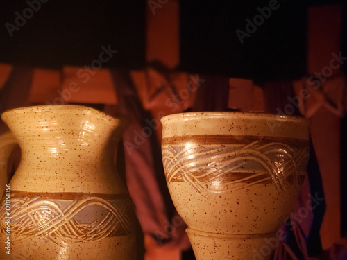 Holy Week With Chalice and Pitcher with two Crosses draped with purple in the backdrop