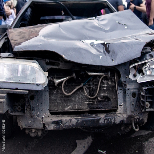 close-up details of a wrecked car. road accident